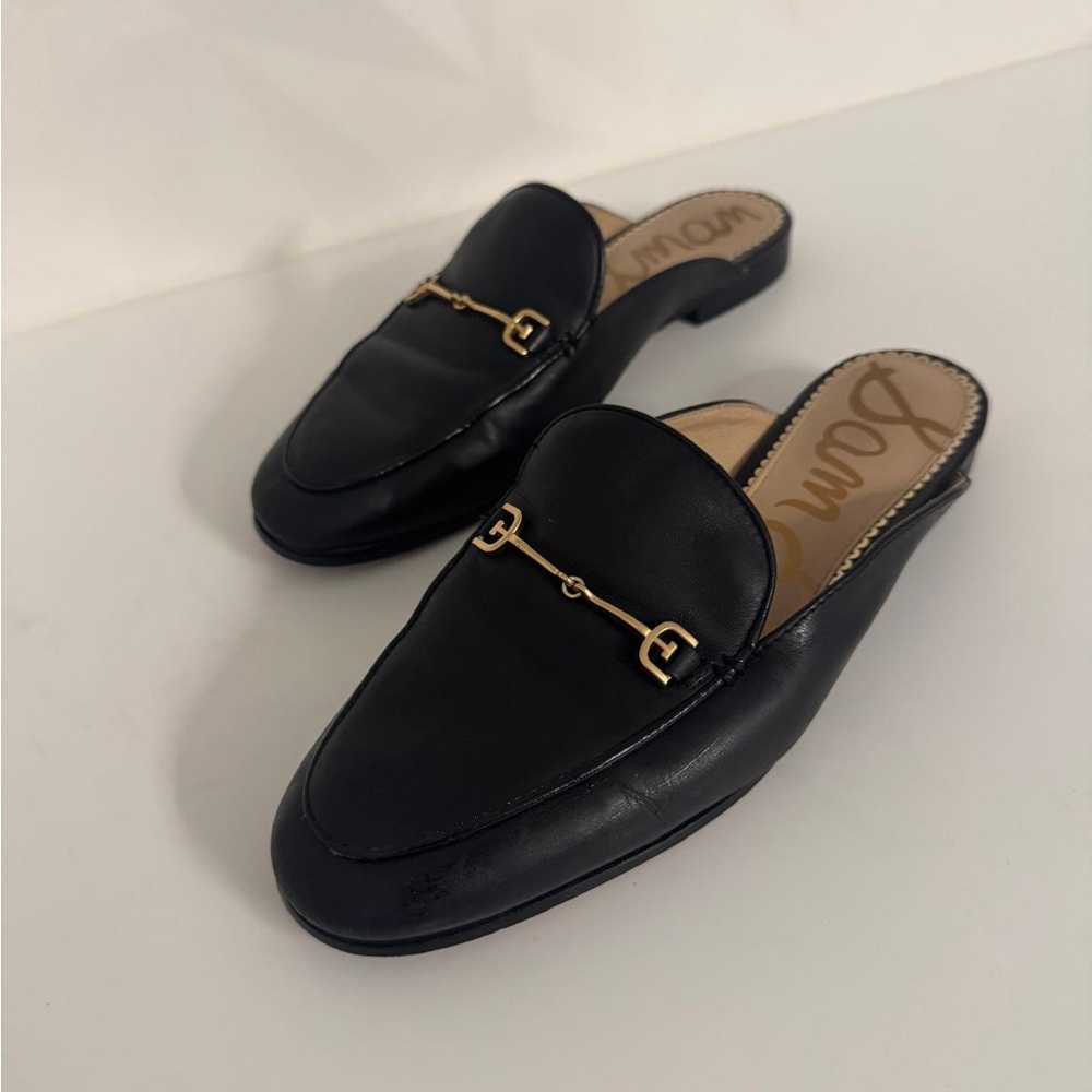 Sam Edelman Black Mules with Gold Detail